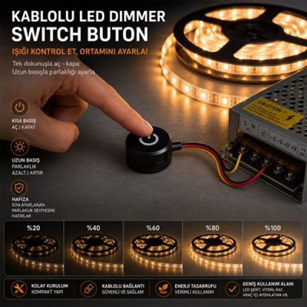 Powermaster PM-30765 5V 10mm Kablolu Led Dimmer Switch Buton Powermaster PM-30765 5V 10mm Kablolu Led Dimmer Switch Buton