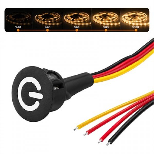 Powermaster PM-30779 5V DC 16mm Gömme Dokunmatik LED Dimmer Kontrolcüsü Switch Buton Siyah