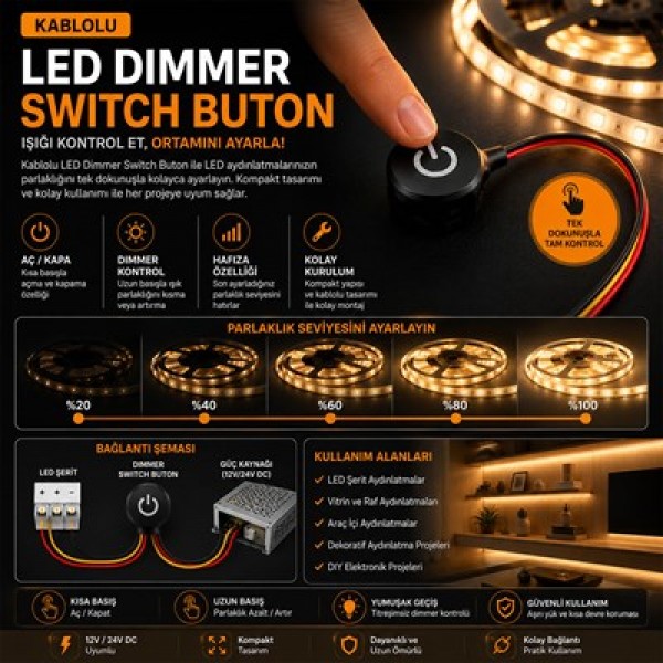 Powermaster PM-30933 24V 16mm Kablolu Led Dimmer Switch Buton Powermaster PM-30933 24V 16mm Kablolu Led Dimmer Switch Buton