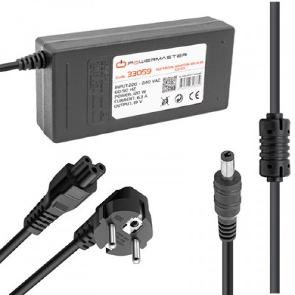 Powermaster PM-33059 19 Volt - 6.3 Amper - 120 Watt 5.5*2.5 Mm Uçlu Adaptör (Toshiba Notebook)