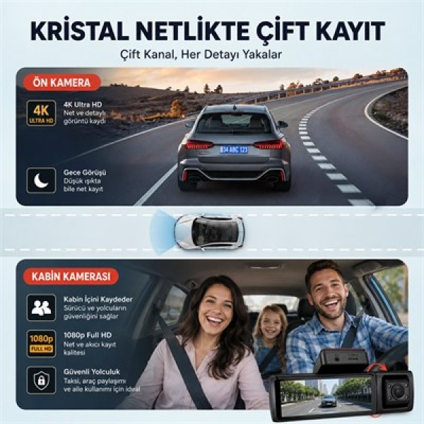 Powermaster PM-37888 4K Mini Dash Çift Lensli Araç Yol Kabin İçi Kayıt Kamerası Powermaster PM-37888 4K Mini Dash Çift Lensli Araç Yol Kabin İçi Kayıt Kamerası