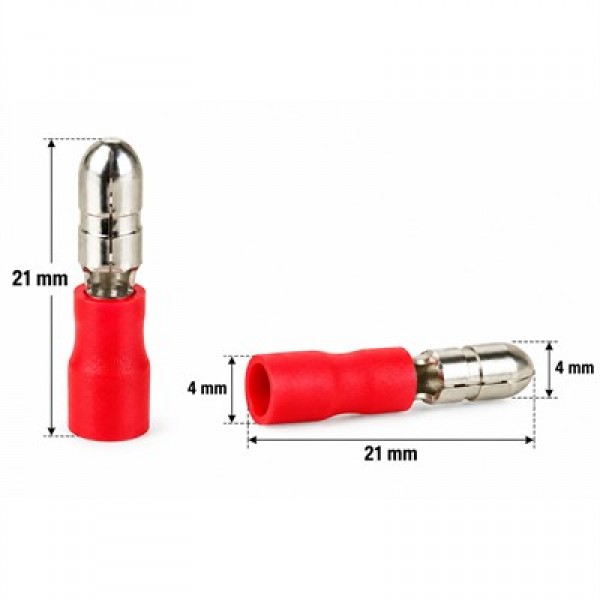 PowerMaster PM-39072 0,5-1,5mm2 Kesit 21x4x4mm Soket Kırmızı İzoleli Kablo Pabucu (100'lü Paket)