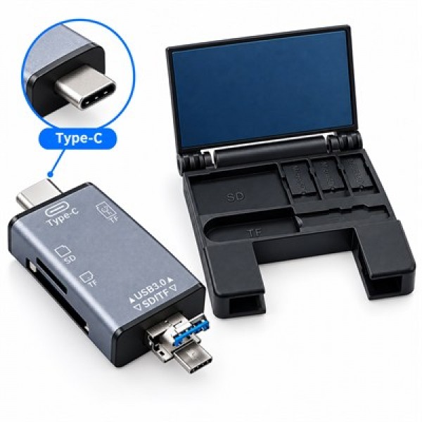 Powermaster PM-39094 7in1 Çok Fonksiyonlu USB 3.0 Type-C Lightning SD/TF Kart Okuyucu Adaptör 
