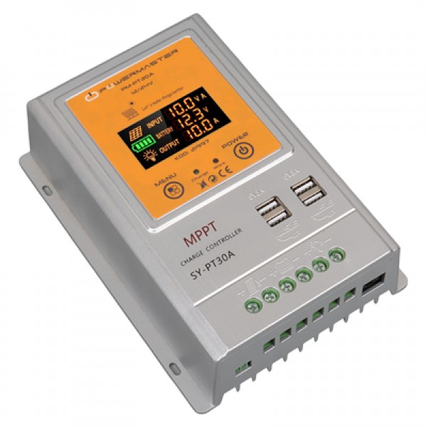 Powermaster PM-PT30A 12V-24V 30 Amper MPPT 4 USB'li Dijital Alüminyum Kasa Solar Şarj Regülatörü