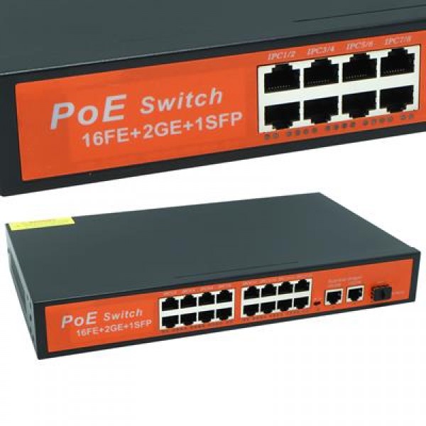 PowerMaster Poe Gigabit Ethernet Switch 16 Port 3 Port/1000 Uplink 200 Watt 16FE+2GE+1SFP PowerMaster Poe Gigabit Ethernet Switch 16 Port 3 Port/1000 Uplink 200 Watt 16FE+2GE+1SFP