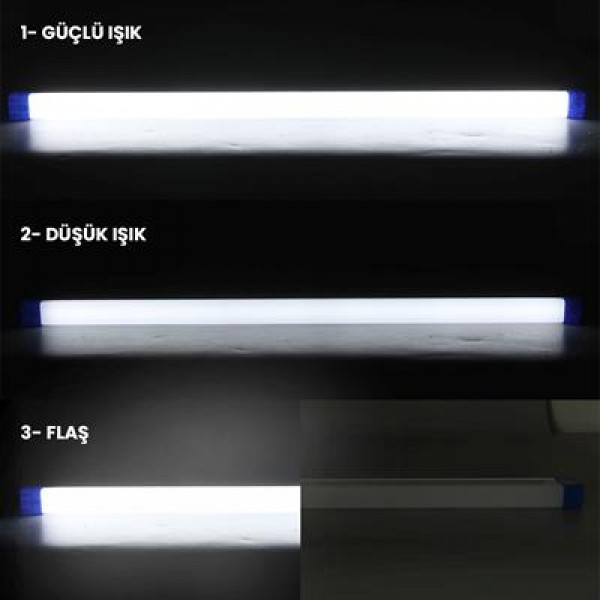PowerMaster T550 50cm 60W Çubuk Portatif LED Işıldak Şarjlı Tüp Lamba 1500mAh