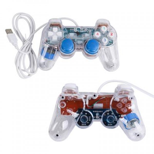 Powermaster UCOM-704 Kablolu Double Shock Joypad Oyun Kolu Gamepad Şeffaf Işıklı