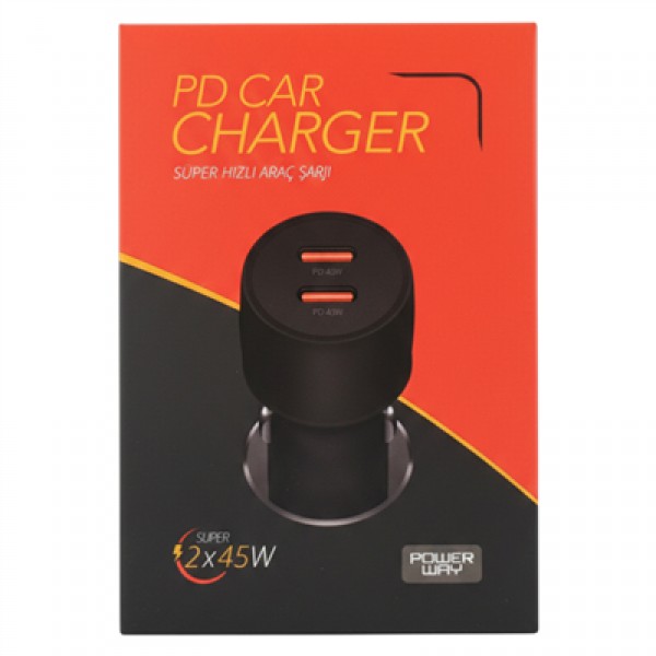 Powerway CC45 PD 2x45W Çift Type-C Çıkışlı Ultra Hızlı Araç Şarjı