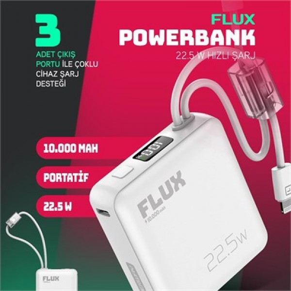Powerway FLUX 10.000 mAh 22.5W Entegre Kablolu Hızlı Şarj Powerbank Beyaz Powerway FLUX 10.000 mAh 22.5W Entegre Kablolu Hızlı Şarj Powerbank Beyaz