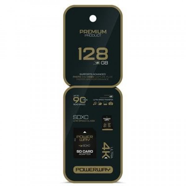 Powerway Premium 128 GB 90MB/S Ultra Hızlı 4K Destekli SDXC Hafıza Kartı