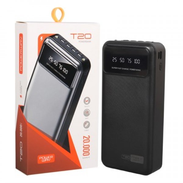 POWERWAY T20 KENDİNDEN KABLOLU DİJİTAL EKRAN 20.000 MAH SİYAH POWERBANK