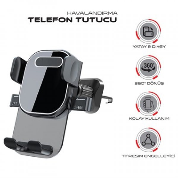 Powerway TT49 Araç İçi Petek Klima İçin Kıskaçlı Destekli Telefon Tutucu