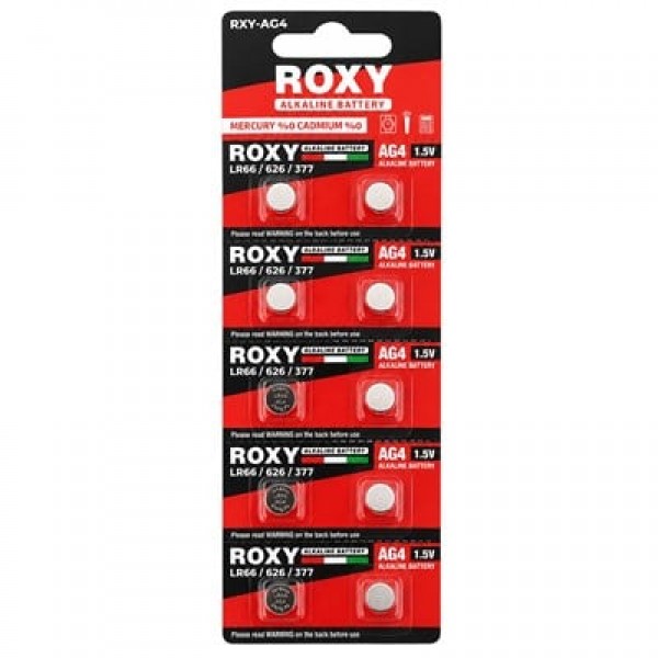 Roxy AG4 LR66 626 377 1.5V Alkalin Düğme Saat Pili 10'lu Blister Paket Roxy AG4 LR66 626 377 1.5V Alkalin Düğme Saat Pili 10'lu Blister Paket