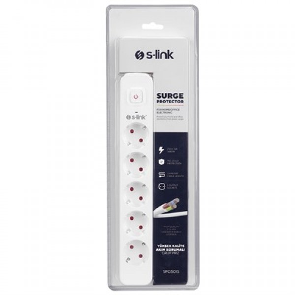 S-Link SPG501S 1.5 Metre Kablolu 750 Joule 1.5 Mm Anahtarlı 5'li Akım Korumalı Priz S-Link SPG501S 1.5 Metre Kablolu 750 Joule 1.5 Mm Anahtarlı 5'li Akım Korumalı Priz