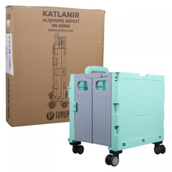 Sunup SN-26966 Katlanabilir Market Pazar Kamp Tekerlekli Alışveriş Arabası 60KG Kapasiteli