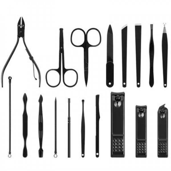 Sunup SN-27099 Siyah Paslanmaz Çelik 18in1 Profesyonel Manikür Tırnak Bakım Seti