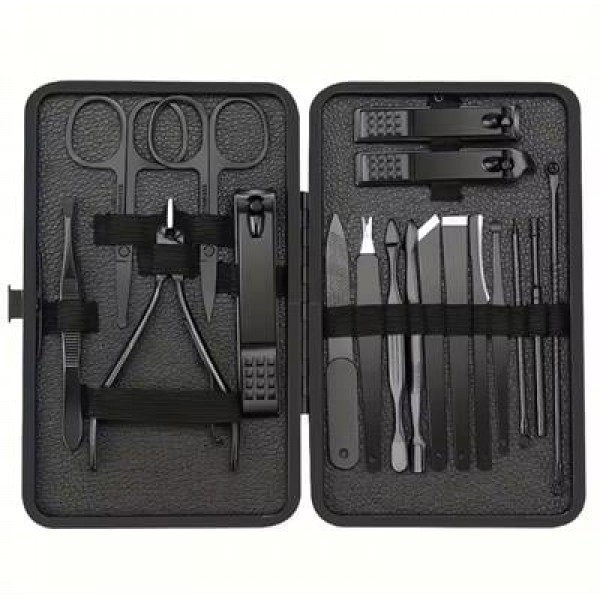 Sunup SN-27099 Siyah Paslanmaz Çelik 18in1 Profesyonel Manikür Tırnak Bakım Seti