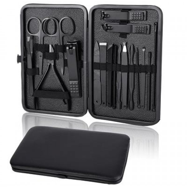 Sunup SN-27099 Siyah Paslanmaz Çelik 18in1 Profesyonel Manikür Tırnak Bakım Seti