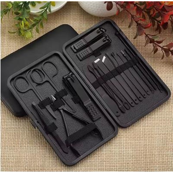 Sunup SN-27099 Siyah Paslanmaz Çelik 18in1 Profesyonel Manikür Tırnak Bakım Seti