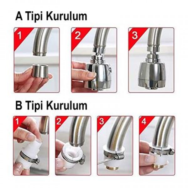 Sunup SN-27114 2 Kademeli Tasarruflu Musluk Başlığı 360 Derece