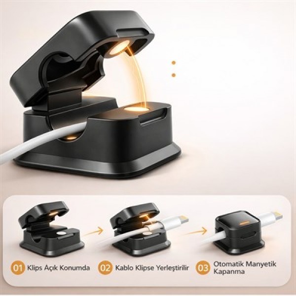 Sunup SN-29135 Manyetik 6'lı Kablo Tutucu Düzenleyici Organizer Klips Siyah 