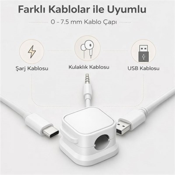 Sunup SN-29136 Manyetik 6'lı Kablo Tutucu  Düzenleyici Organizer Klips Beyaz                                                         