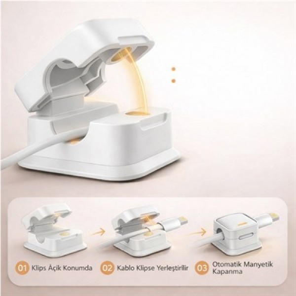 Sunup SN-29136 Manyetik 6'lı Kablo Tutucu  Düzenleyici Organizer Klips Beyaz                                                         