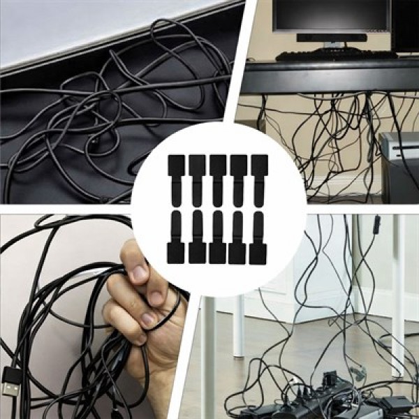 Sunup SN-29138 SiyahYapışkanlı 10'lu Kablo Düzenleyici 