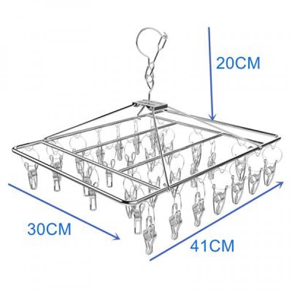 Sunup SN-29188 Metal Çorap Askısı 30 Mandallı Paslanmaz Çelik İç Çamaşırı Kurutma Askılığı
