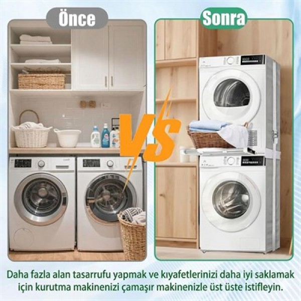 Çamaşır Makinesi ve Kurutucu İstifleme Seti Askılıklı