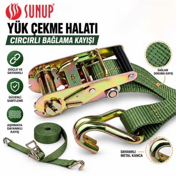 Sunup SN-37788 15 Metre Yük Çekme Halatı Cırcırlı Bağlama Kayışı Spanzet 2000KG Sunup SN-37788 15 Metre Yük Çekme Halatı Cırcırlı Bağlama Kayışı Spanzet 2000KG