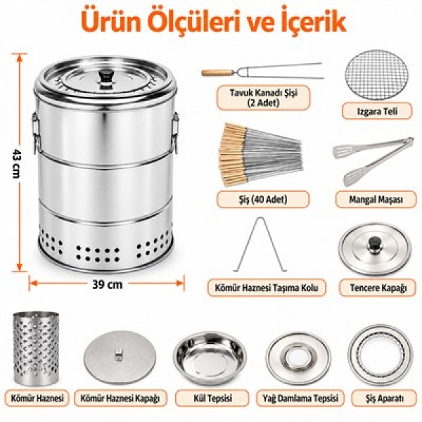 Sunup SN-38918 Dumansız Paslanmaz Çelik Kömürlü Barbekü Izgarası