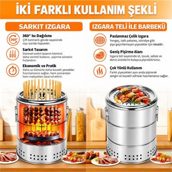 Sunup SN-38918 Dumansız Paslanmaz Çelik Kömürlü Barbekü Izgarası