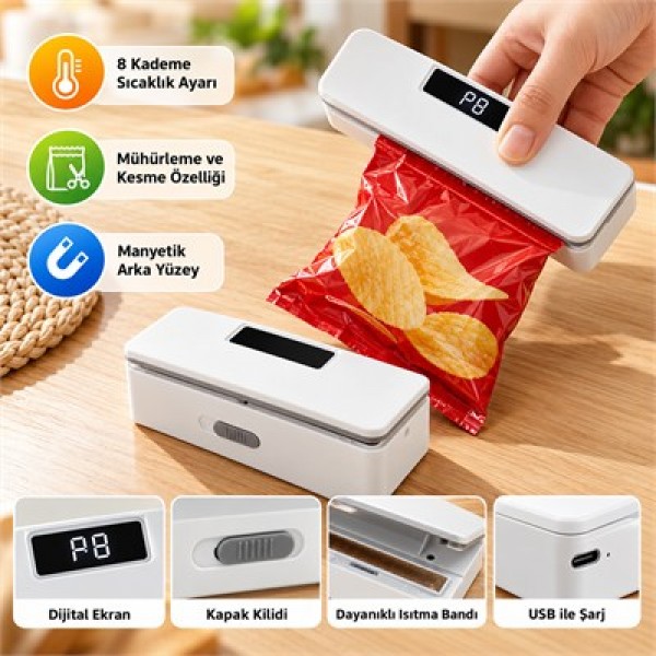 Sunup SN 38943 USB Şarjlı Dijital Ekranlı Ambalaj Poşet Kapatma Makinesi Sunup SN 38943 USB Şarjlı Dijital Ekranlı Ambalaj Poşet Kapatma Makinesi