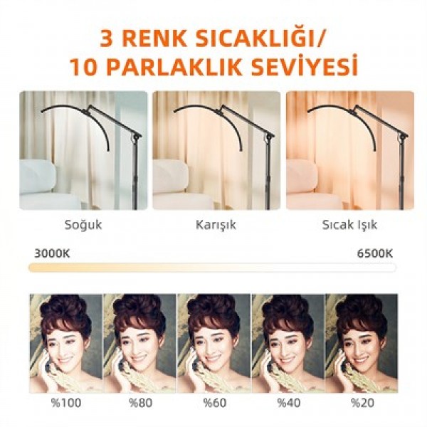 TrLed 70CM Beyaz ve Işıltılı Pembe Elmas Desenli Ayaklı Profesyonel Güzellik Lambası