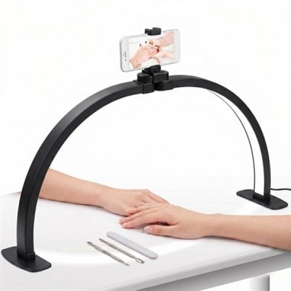 TrLed F-550A Siyah 55cm Katlanabilir Yarım Ay Protez Tırnak ve Güzellik Uzmanı Masa Lambası Siyah