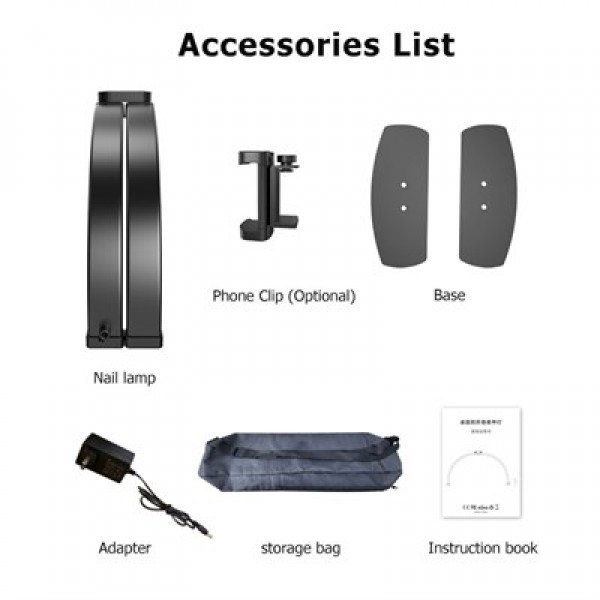 TrLed F-550A Siyah 55cm Katlanabilir Yarım Ay Protez Tırnak ve Güzellik Uzmanı Masa Lambası Siyah