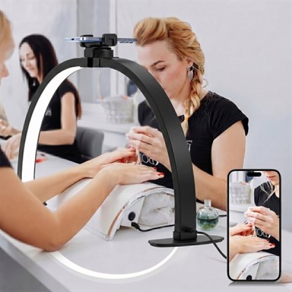 TrLed F-550A Siyah 55cm Katlanabilir Yarım Ay Protez Tırnak ve Güzellik Uzmanı Masa Lambası Siyah