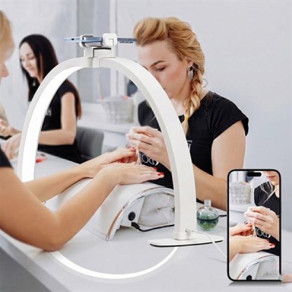 TrLed F-550A Beyaz 55cm Katlanabilir Yarım Ay Protez Tırnak ve Güzellik Uzmanı Masa Lambası Beyaz