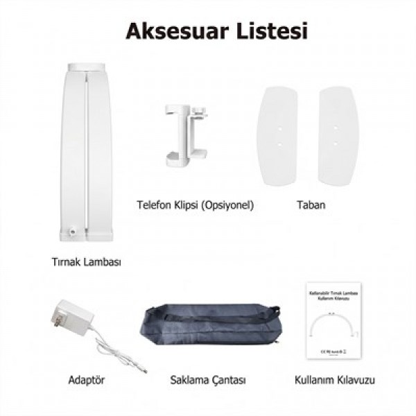 TrLed F-550A Beyaz 55cm Katlanabilir Yarım Ay Protez Tırnak ve Güzellik Uzmanı Masa Lambası Beyaz