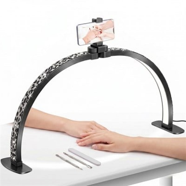 TrLed F-550A Zebra Elmas Desenli 55cm Katlanabilir Yarım Ay Protez Tırnak ve Güzellik Uzmanı Masa Lambası