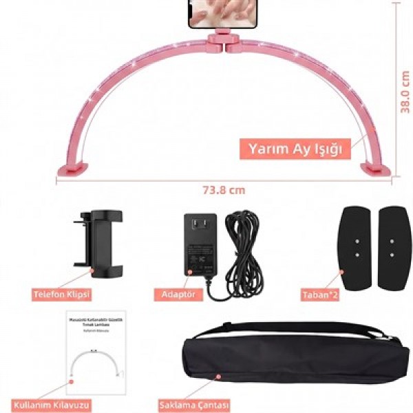 TrLed F-700A 70CM Pembe Elmas Desenli Katlanabilir Masaüstü Manikür ve Protez Tırnak Lambası