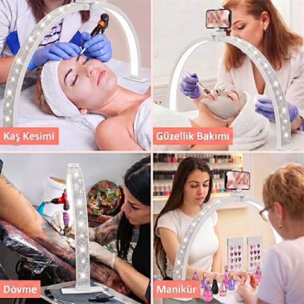 TrLed F-700A 70CM Pembe Elmas Taşlı Beyaz Katlanabilir Masaüstü Manikür ve Protez Tırnak Lambası