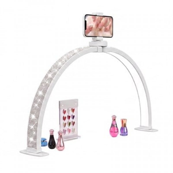 TrLed F-700A 70CM Pembe Elmas Taşlı Beyaz Katlanabilir Masaüstü Manikür ve Protez Tırnak Lambası