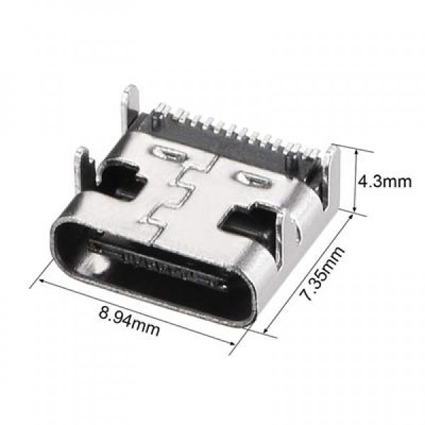 PowerMaster IC-266B-4 Type-C Dişi Şase Konnektör - USB 3.1 16 Pin Hızlı Şarj Destekli Soketi