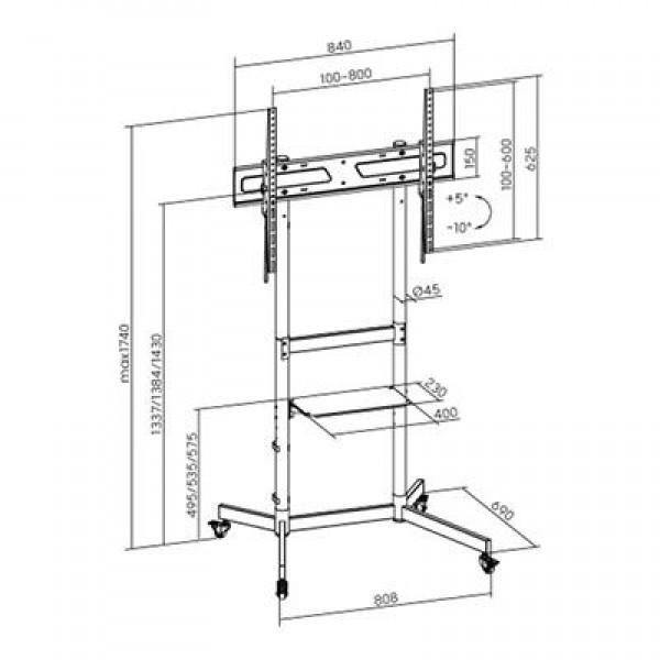 Vontech V1044VE 55''-100'' Uyumlu Tekerlekli Ayaklı Raflı LCD-LED TV Sehpası Standı