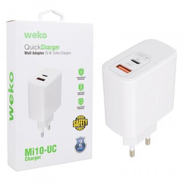 Weko WK-21446 S11-UC 25 Watt 3.0 Amper Type-C + USB Telefon Şarj Başlık Adaptörü