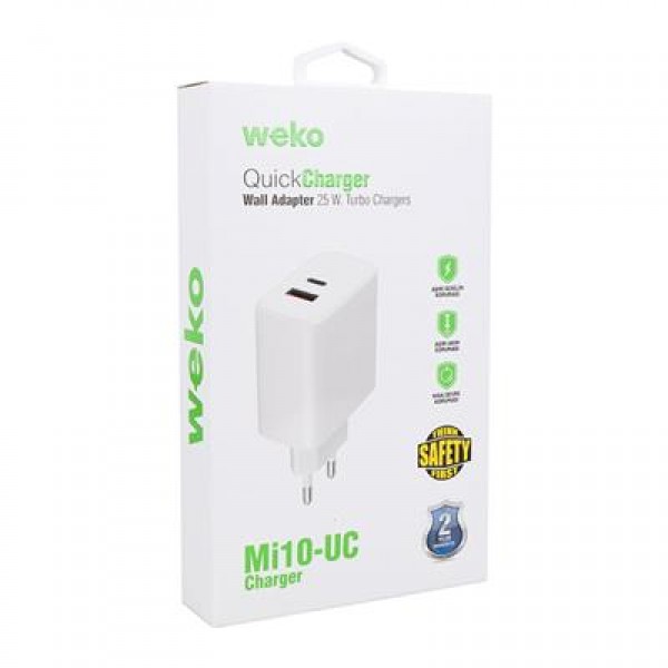 Weko WK-21446 S11-UC 25 Watt 3.0 Amper Type-C + USB Telefon Şarj Başlık Adaptörü
