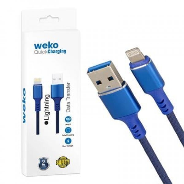 Weko WK-22025 USB To Lightning Örgülü Siyah Telefon Şarj Kablosu