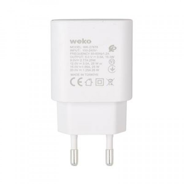 Weko WK-27878 Note10 Beyaz 25 Watt Şarj Başlık Adaptörü + Type-C To Type-C Kablo